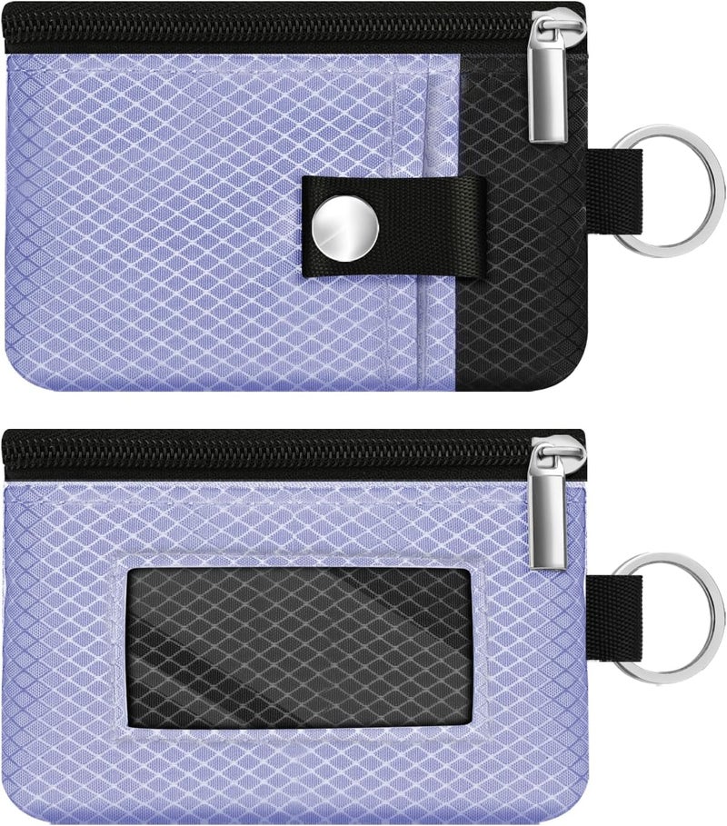 CCUMI Minimalist RFID Blocking Small Wallet with ID Window,WaterResistant Zip Id Case Wallet with Lanyard Keychain for Cards,Cash,Travel,Women,Men (Lavender Purple/Black) - Image 3
